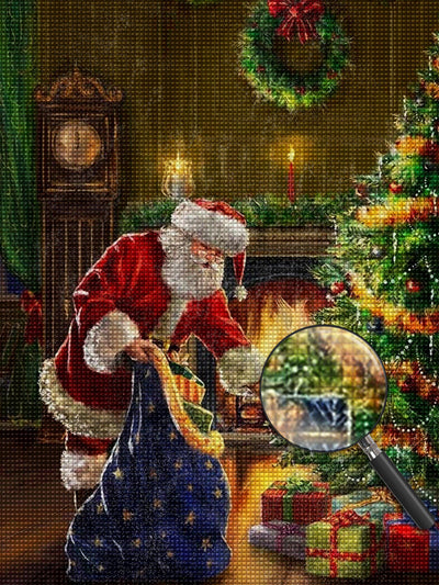 Père Noël et Sac Bleu Broderie Diamant