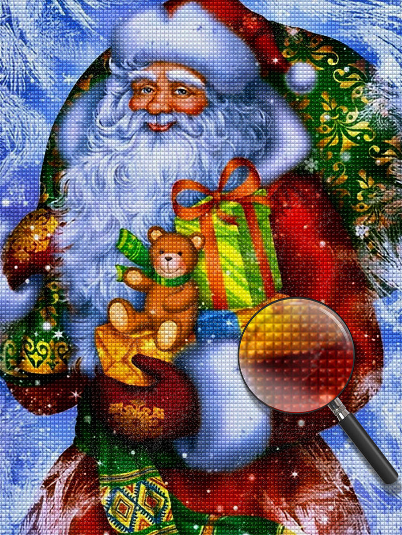 Père Noël Tenant des Cadeaux Broderie Diamant