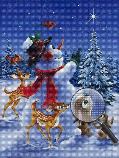 Bonhomme de Neige et Bestioles Regardant les Etoiles Broderie Diamant