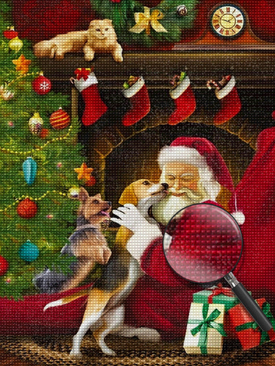 Beagle et Père Noël Broderie Diamant