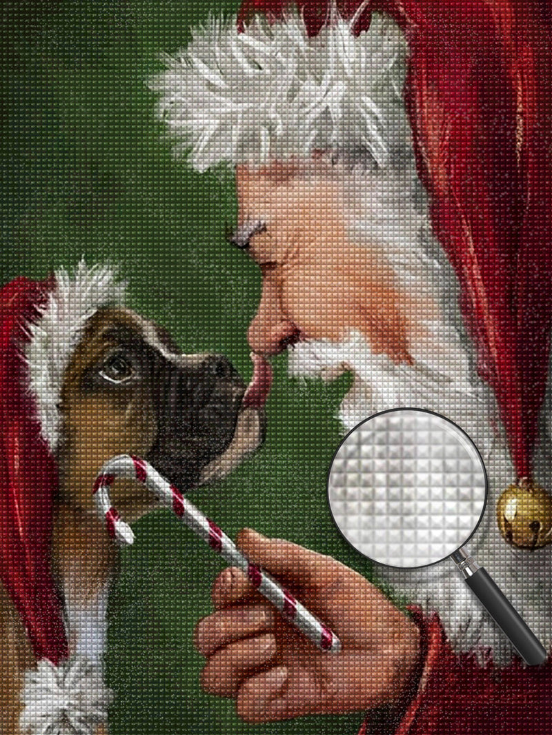 Père Noël et Bouledogue Français Broderie Diamant