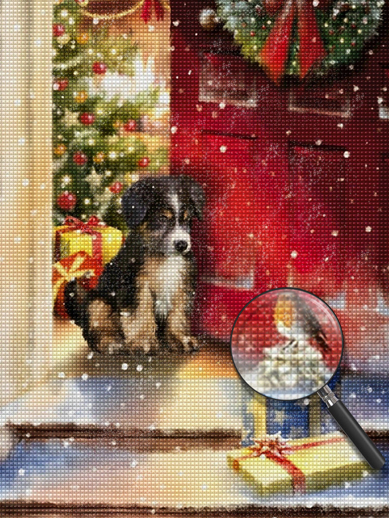 Mignon Chiot et les Cadeaux à la Porte Broderie Diamant