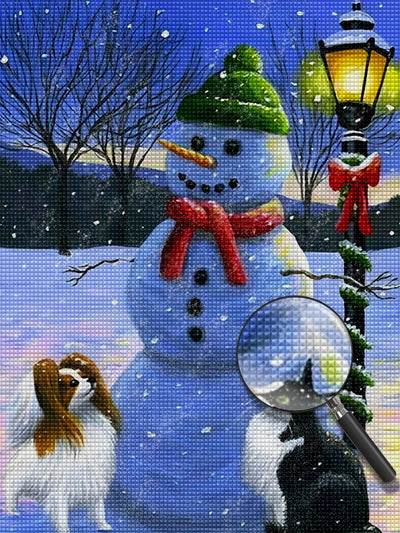 Papillon Chien, Chat et Bonhomme de Neige Broderie Diamant