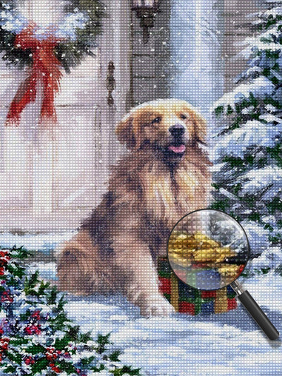 Golden Retriever Gardant les Cadeaux Broderie Diamant