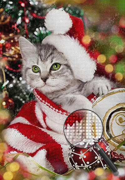 Chaton dans la Chaussette de Noël Broderie Diamant