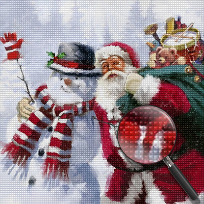 Père Noël Prenant une Photo avec le Bonhomme de Neige Broderie Diamant