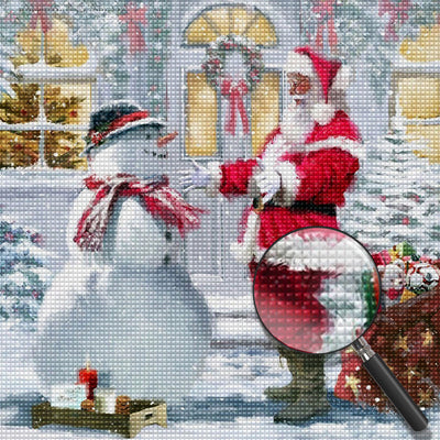 Père Noël et Bonhomme de Neige Prêts à s'Etreindre Broderie Diamant