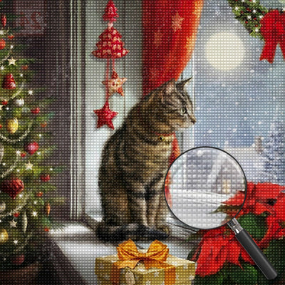 Chat et Noël Fête Broderie Diamant