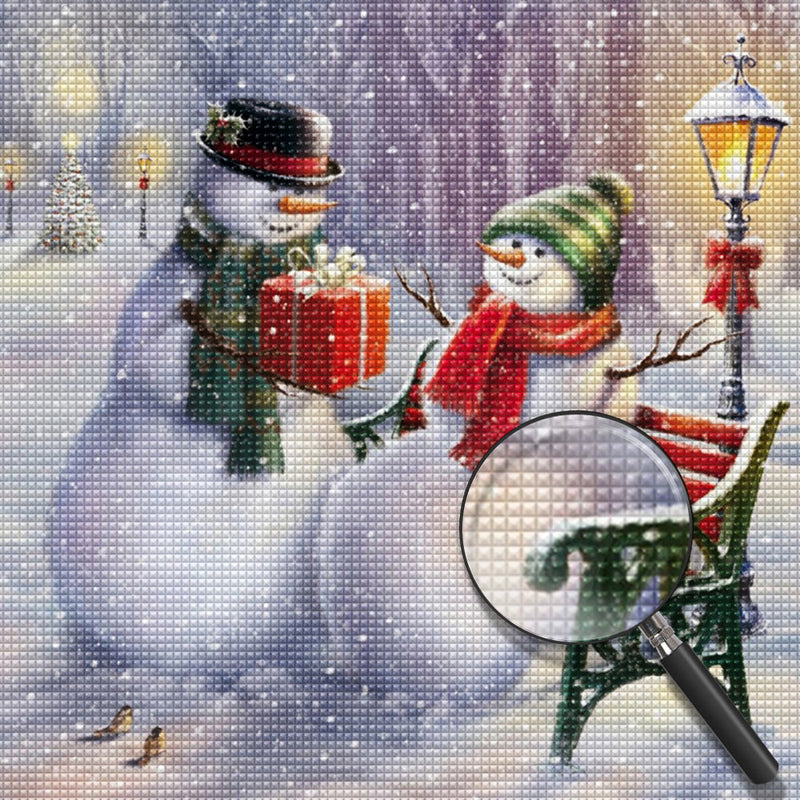 Couple de Bonhomme de Neige dans Noël Fête Broderie Diamant