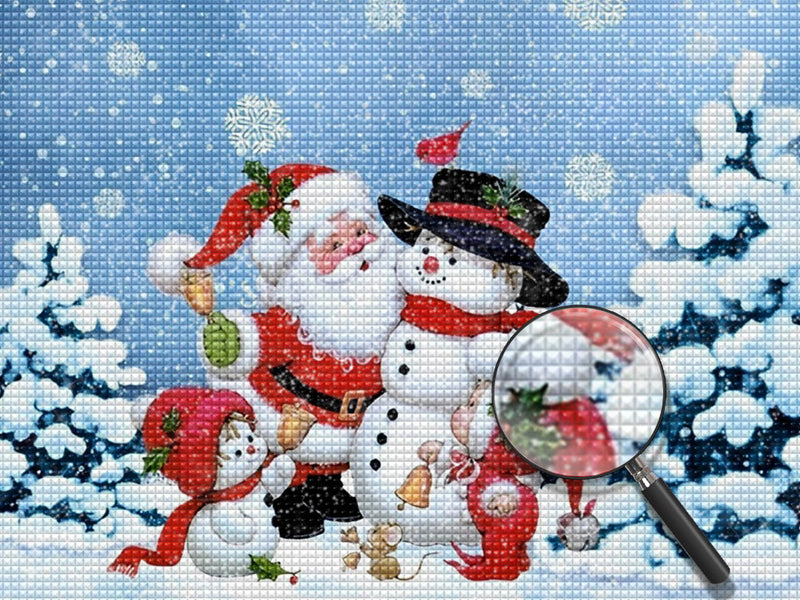 Père Noël et Bonhomme de Neige avec des Petits Enfants Broderie Diamant