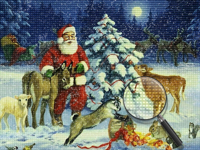 Père Noël et les Mignons Animaux Broderie Diamant