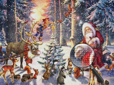 Père Noël dans la Forêt Broderie Diamant