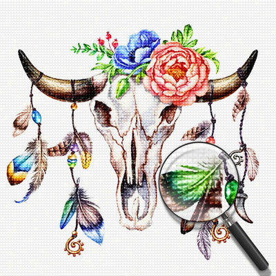 Vache Squelette avec des Fleurs Broderie Diamant