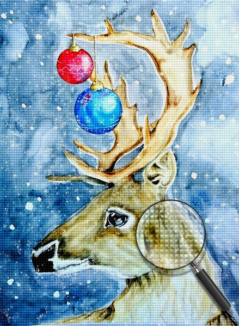 Cerf avec Boules Colorées de Noël Broderie Diamant