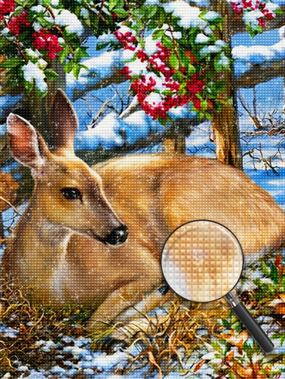 Biche et Fruits Rouges Broderie Diamant