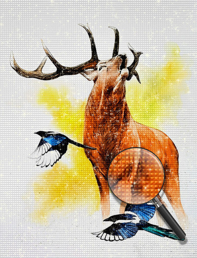 Cerf et les Oiseaux Bleus Broderie Diamant