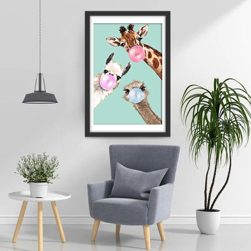 Girafe, Lama et Autruche Broderie Diamant