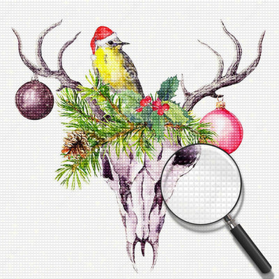 Cerf et Oiseau avec Boules Colorées de Noël Broderie Diamant