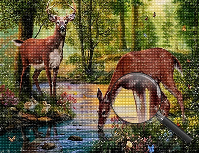 Cerf Couple au Bord du Ruisseau Broderie Diamant