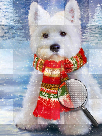 Chien Westie avec Une Echarpe Rouge Broderie Diamant