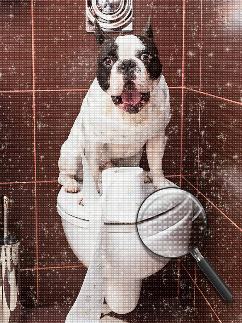 Chien Bouledogue à la Toilette Animal Broderie Diamant