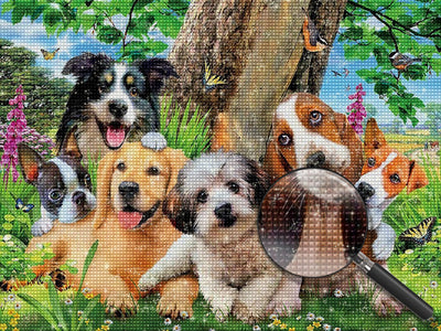 Chiens à l'Ombre du Feuillage Broderie Diamant