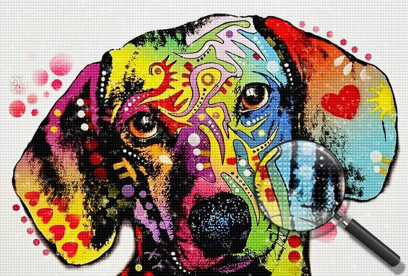 Chien Penché de la Tête en Couleurs Pop Broderie Diamant