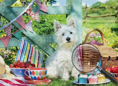 Chien Westie en Pique-Nique Broderie Diamant