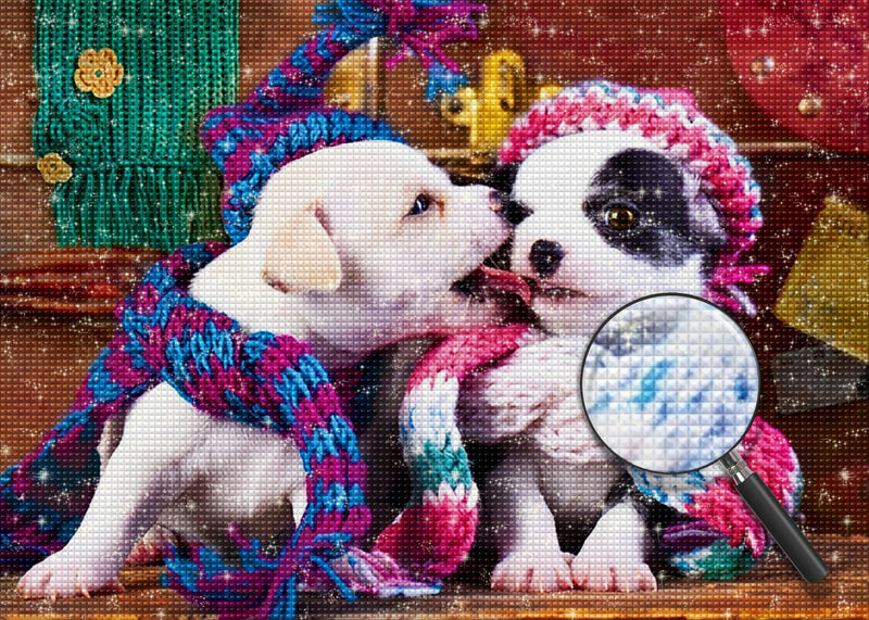 Deux Petits Chiens Proches Broderie Diamant