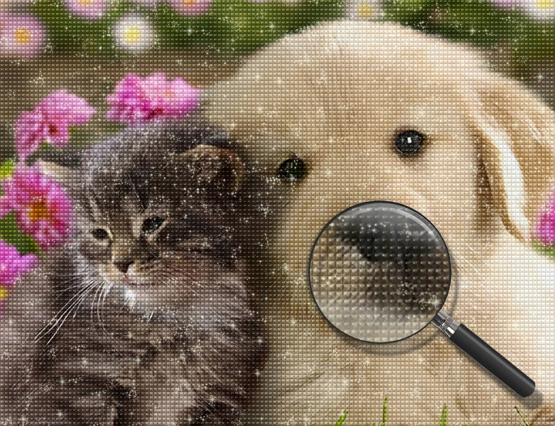 Mignons Chiot Golden Retriever et Chaton Broderie Diamant