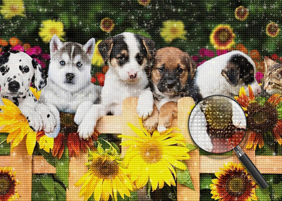 Chiots au Clôture de Jardin Broderie Diamant