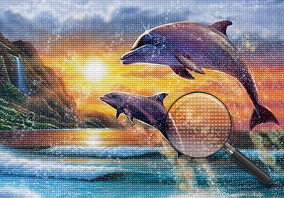 Dauphins et le Soleil Levant Broderie Diamant