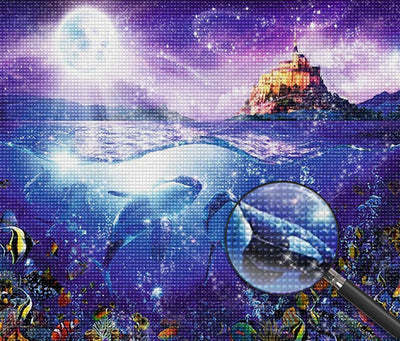 Orques et Château avec la Lune Claire Broderie Diamant