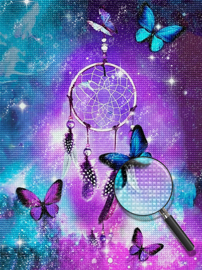 Attrape-Rêves et Papillons Violets et Bleus Broderie Diamant