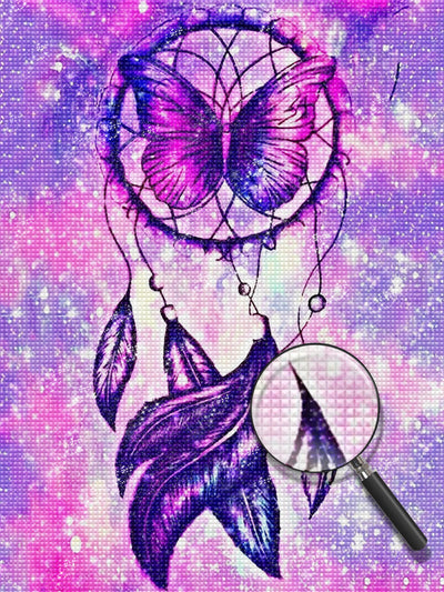 Attrape-Rêves et Papillon Violet Broderie Diamant