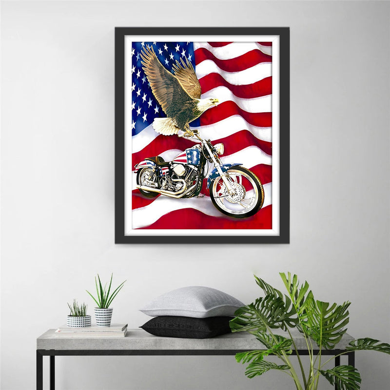 Aigle et Moto aux Etats-Unis Broderie Diamant