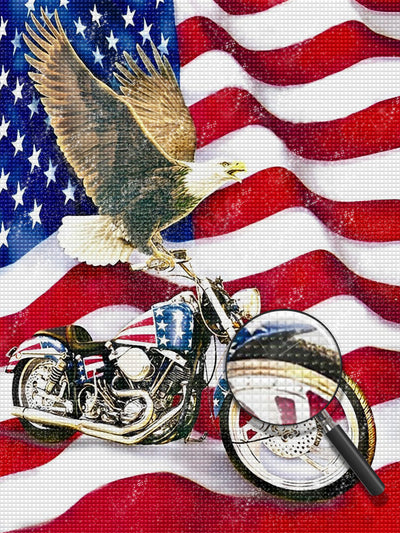 Aigle et Moto aux Etats-Unis Broderie Diamant