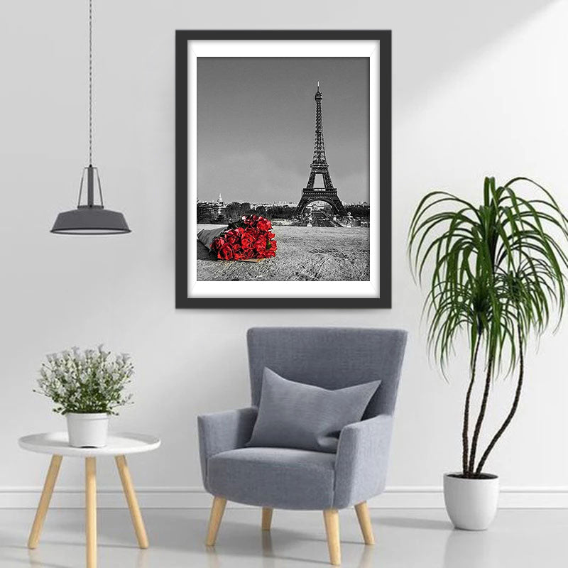 Rose Rouge et Tour Eiffel Broderie Diamant