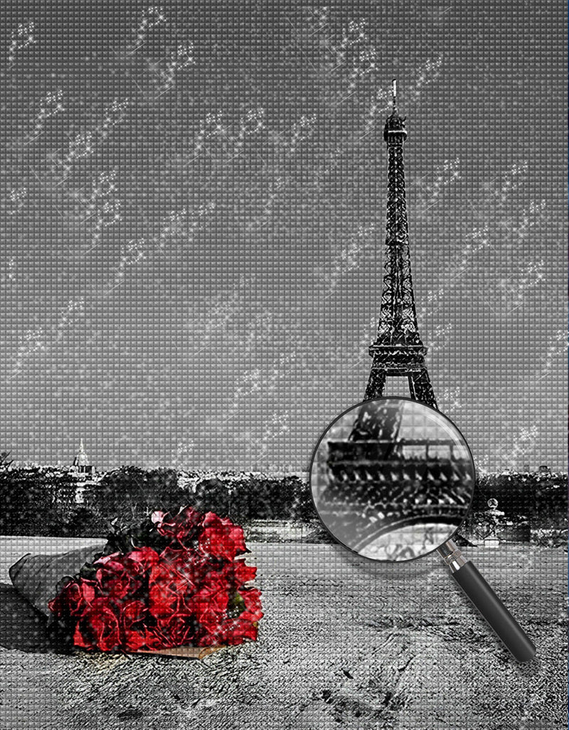 Rose Rouge et Tour Eiffel Broderie Diamant