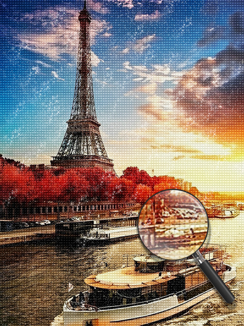 Tour Eiffel et la Seine Broderie Diamant