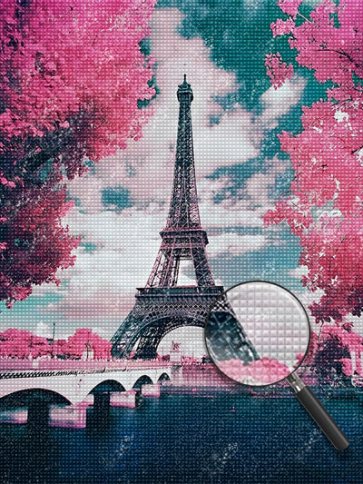 Eiffel et Arbre Rose Broderie Diamant
