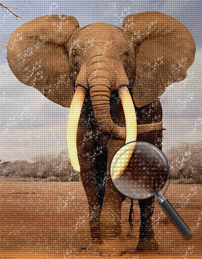 Grand Éléphant avec des Ivoires Broderie Diamant