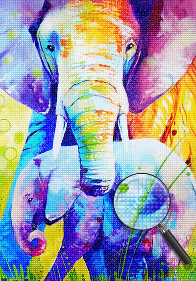 Éléphant Multicolore et Son Petit Éléphant Broderie Diamant