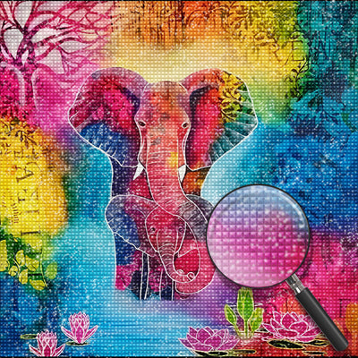 Éléphants Colorés et Lotus Broderie Diamant