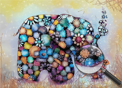 Éléphant des Fleurs et Coeur Broderie Diamant