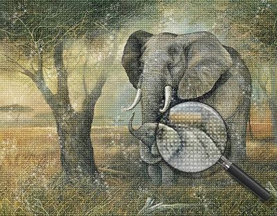 Éléphant et Son Bébé Éléphanteau Broderie Diamant