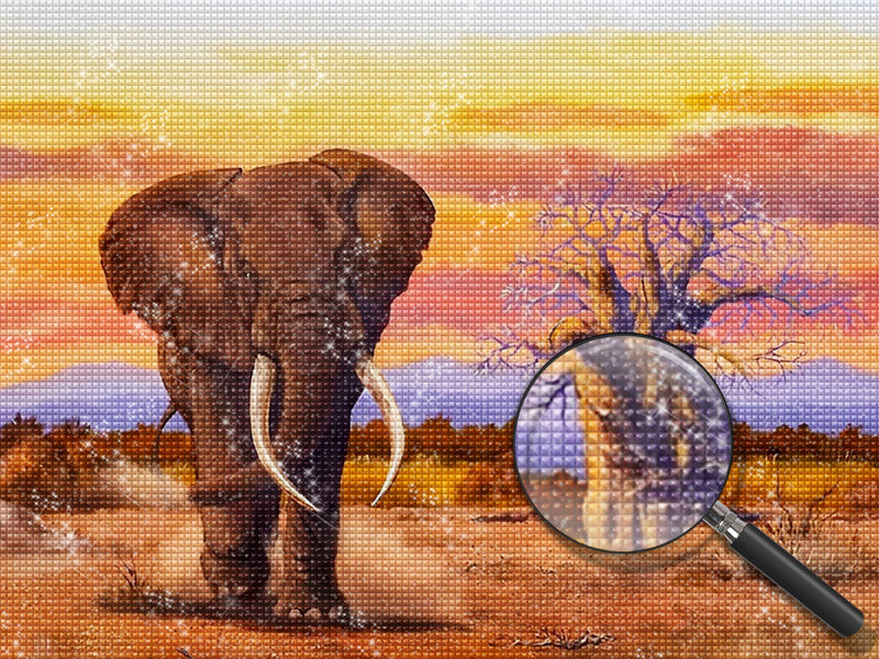 Éléphant et Baobabs Broderie Diamant