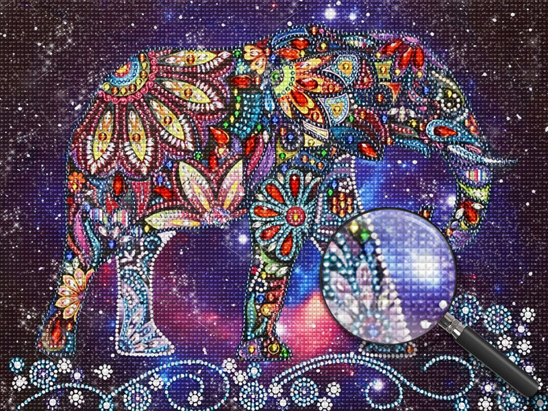 Éléphant et Fleurs Broderie Diamant