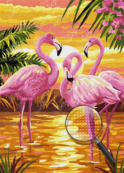 Flamants et le Soleil Couchant Broderie Diamant