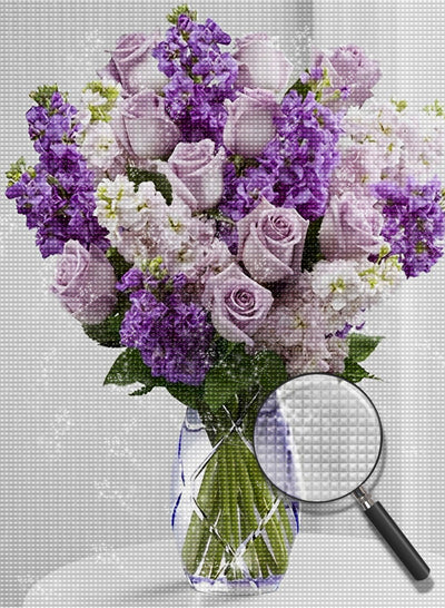 Un Bouquet de Roses Violettes Broderie Diamant